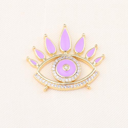 Cubic Zirconia Micro Pave Brass Pendant Quarter Tila gold color plated DIY & micro pave cubic zirconia & enamel purple nickel lead & cadmium free Sold By PC