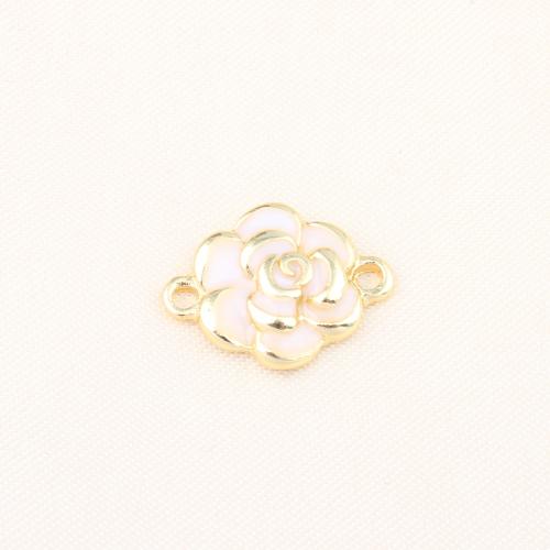 Connecteur de bijoux en laiton, fleur, Placage de couleur d'or, DIY & émail & boucle de 1/1, blanc, protéger l'environnement, sans nickel, plomb et cadmium, 15x20x4mm, Vendu par PC