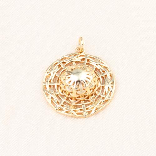 Brass Jewelry Pendants, Round, gold color plated, DIY, nickel, lead & cadmium free, 22x24x7mm, Sold By PC