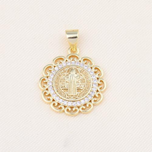 Cubic Zirconia Micro Pave Brass Pendant, Flower, gold color plated, DIY & micro pave cubic zirconia, nickel, lead & cadmium free, 25x18x2mm, Sold By PC