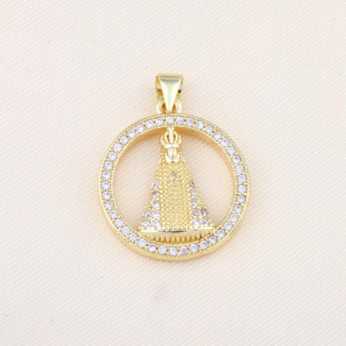 Cubic Zirconia Micro Pave Brass Pendant, Round, gold color plated, DIY & different size for choice & micro pave cubic zirconia, more colors for choice, nickel, lead & cadmium free, Sold By PC