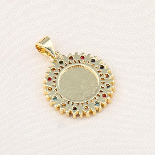 Cubique Pendentif en laiton zircon pavent, Rond, Placage de couleur d'or, DIY & pavé de micro zircon, multicolore, protéger l'environnement, sans nickel, plomb et cadmium, 21x18x3mm, Vendu par PC