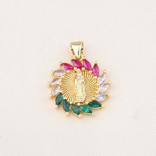 Cúbicos Circonia Colgante Latón Micro pavimenta, metal, Flor, chapado en color dorado, Bricolaje & micro arcilla de zirconia cúbica, multicolor, libre de níquel, plomo & cadmio, 20x18x3mm, Vendido por UD