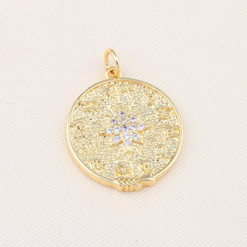 Cubique Pendentif en laiton zircon pavent, Rond, Placage de couleur d'or, DIY & pavé de micro zircon, protéger l'environnement, sans nickel, plomb et cadmium, 20x23x2mm, Vendu par PC