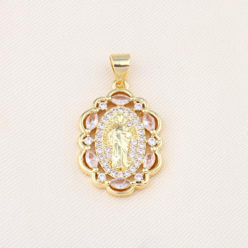 Cubique Pendentif en laiton zircon pavent, Placage de couleur d'or, DIY & pavé de micro zircon, protéger l'environnement, sans nickel, plomb et cadmium, 23x15x3mm, Vendu par PC