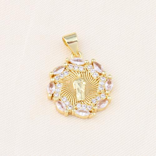 Cubique Pendentif en laiton zircon pavent, fleur, Placage de couleur d'or, DIY & pavé de micro zircon, protéger l'environnement, sans nickel, plomb et cadmium, 19x16x2mm, Vendu par PC