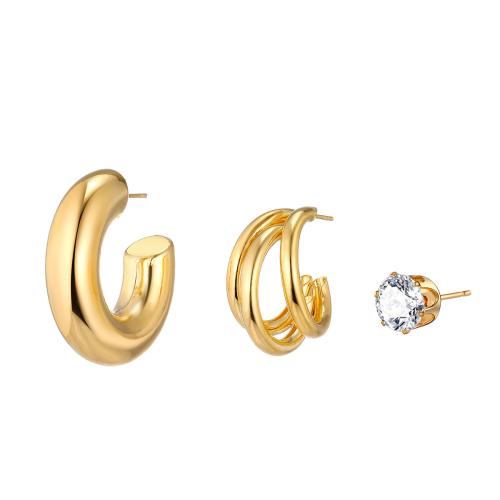 Zinc Alloy Stud Earring plated three pieces & fashion jewelry & with rhinestone nickel lead & cadmium free Sold By Set