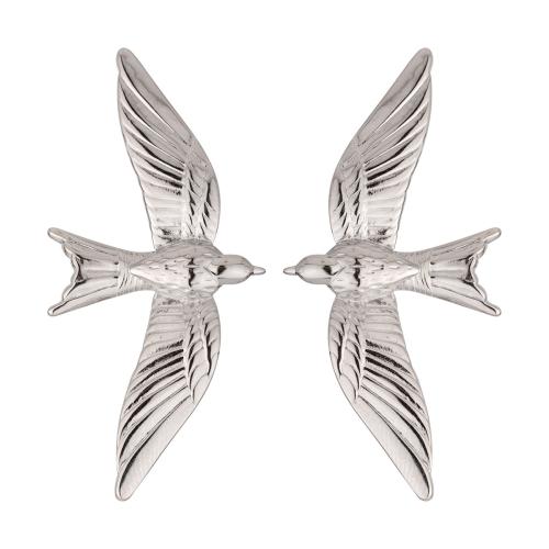 Stainless Steel Stud Earrings, 304 Stainless Steel, Bird, silver color plated, fashion jewelry, silver color, 22.80x47mm, Sold By Pair