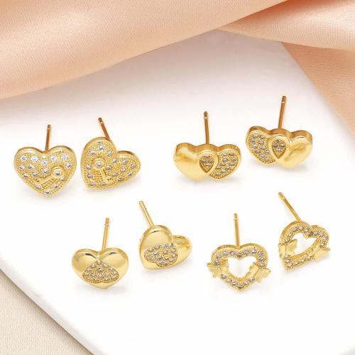 Cubic Zirconia Micro Pave Brass Earring plated fashion jewelry & micro pave cubic zirconia golden nickel lead & cadmium free Sold By Pair