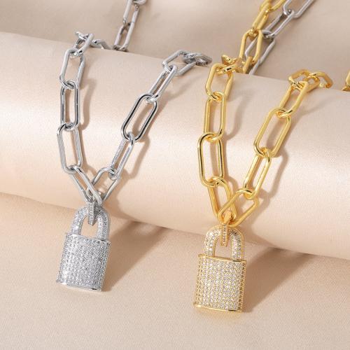 Zircônio cúbico Micro Pave colar de bronze, cobre, with 5cm extender chain, banhado, joias de moda & micro pavimento em zircônia cúbica, Mais cores pare escolha, níquel, chumbo e cádmio livre, comprimento 51 cm, vendido por PC