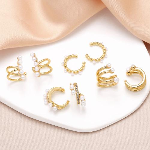 Cúbicos Circonia Pendiente Latón Micro pavimenta, metal, con Perlas plásticas, chapado en color dorado, Joyería & diferentes patrones para la opción & micro arcilla de zirconia cúbica, dorado, libre de níquel, plomo & cadmio, Vendido por Par