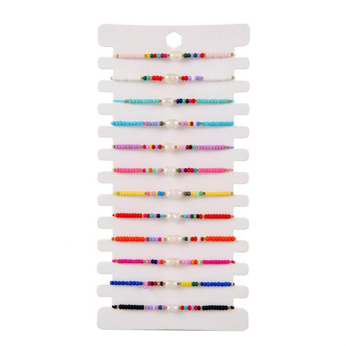 Seedbead Set de bracelet, avec Cordon de noeud, fait à la main, bijoux de mode & pour femme, couleurs mélangées, Longueur:18-23 cm, 12PC/fixé, Vendu par fixé