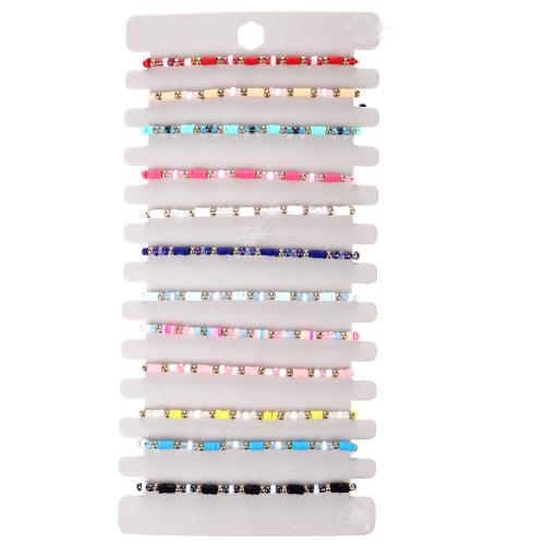 Seedbead Set de bracelet, avec argile de polymère & perle de plastique, fait à la main, bijoux de mode & pour femme, couleurs mélangées, Longueur:18-23 cm, Vendu par fixé