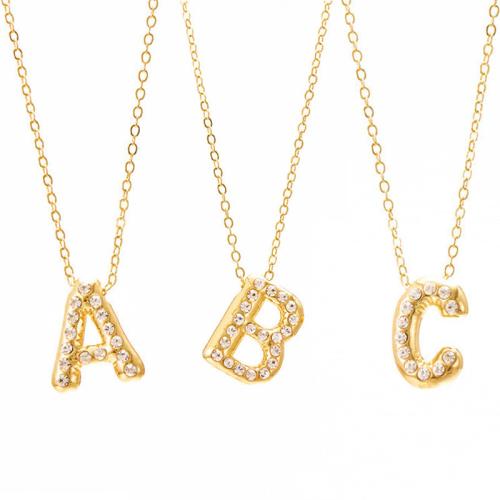 Tibetan Style Jewelry Necklace, with 1.97 Inch extender chain, Alphabet Letter, fashion jewelry & for woman & with rhinestone, gold, Length:15.75 Inch, Sold By PC