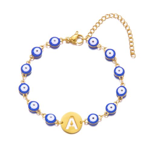 Evil Eye Jewelry Bracelet, 304 Stainless Steel, with Resin, fashion jewelry & different designs for choice & for woman, gold, Length:7.87 Inch, Sold By PC