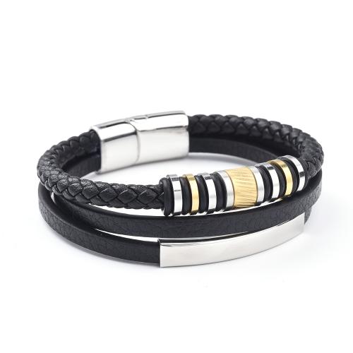 Bracelets cordon PU, Acier inoxydable 304, avec cuir PU, Placage, unisexe & normes différentes pour le choix, plus de couleurs à choisir, Vendu par sac