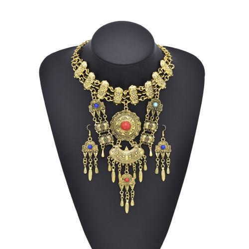 Zinc Alloy Jewelry Sets earring & necklace with turquoise plated for woman Sold By Set