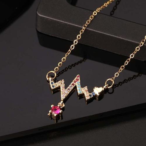 Cubic Zircon Micro Pave Brass Necklace plated micro pave cubic zirconia & for woman golden Sold By PC