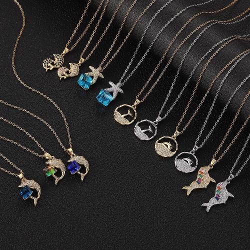 Collier en laiton cubique Zircon Micro Pave, Placage, styles différents pour le choix & pavé de micro zircon & pour femme, plus de couleurs à choisir, Longueur:Environ 41-50 cm, Vendu par PC