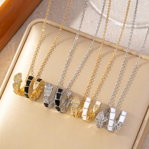 Cubic Zircon Micro Pave Brass Necklace Snake plated micro pave cubic zirconia & for woman & enamel Sold By PC