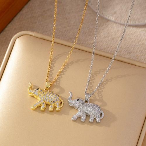 Cubic Zircon Micro Pave Brass Necklace with Titanium Steel Elephant plated micro pave cubic zirconia & for woman Sold By PC