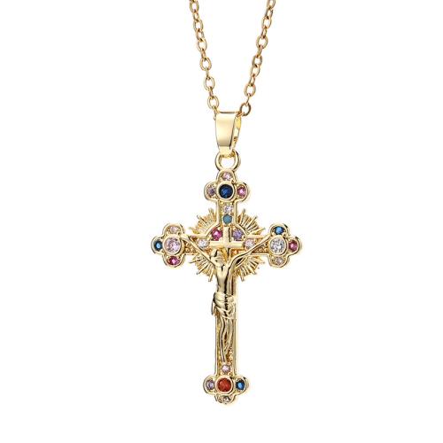 Cubic Zircon Micro Pave Brass Necklace, Cross, plated, micro pave cubic zirconia & for woman, more colors for choice, Sold By PC