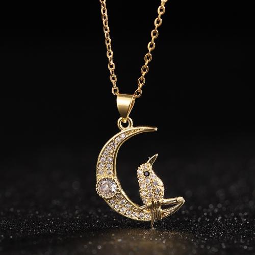 Cubic Zircon Micro Pave Brass Necklace with Plastic Pearl Owl plated & micro pave cubic zirconia & for woman golden Length Approx 41-50 cm Sold By PC