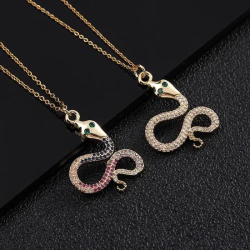 Zircônio cúbico Micro Pave colar de bronze, cobre, with Partículas de aço, Cobra, banhado, micro pavimento em zircônia cúbica & para mulher, Mais cores pare escolha, comprimento Aprox 20-50 cm, vendido por PC