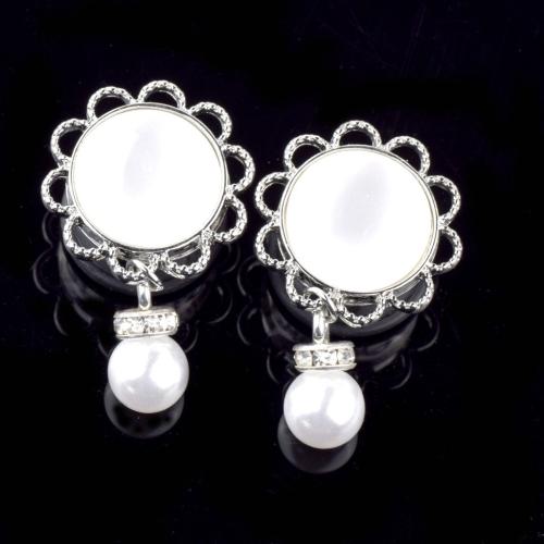 304 Stainless Steel Earring Cuff Findings, with Plastic Pearl, Unisex & different size for choice & micro pave cubic zirconia, original color, Sold By PC