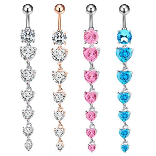 Stainless Steel Belly Ring, 304 Stainless Steel, plated, Unisex & micro pave cubic zirconia, more colors for choice, Sold By PC