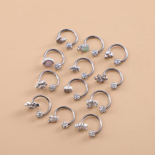 Stainless Steel Lip Ring, 304 Stainless Steel, with Gemstone, plated, Unisex & different size for choice & different styles for choice & micro pave cubic zirconia, original color, Sold By PC