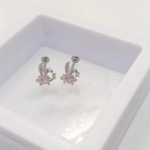 Fashion Personality Body Piercing Jewelry And Accessories, Brass, Unisex & different size for choice & micro pave cubic zirconia, pink, Sold By PC