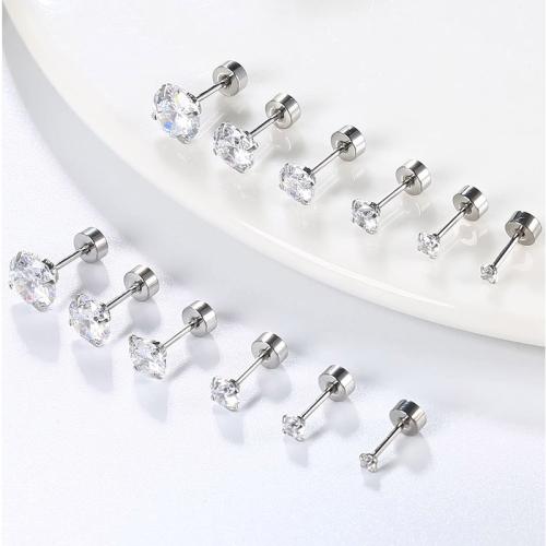 Stainless Steel Ear Piercing Jewelry, 304 Stainless Steel, plated, Unisex & different size for choice & micro pave cubic zirconia, white, Sold By PC