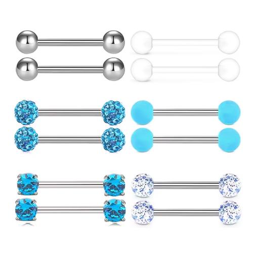 Stainless Steel Tongue Ring, 304 Stainless Steel, with Acrylic, plated, 12 pieces & Unisex & different styles for choice & micro pave cubic zirconia, more colors for choice, Sold By Set