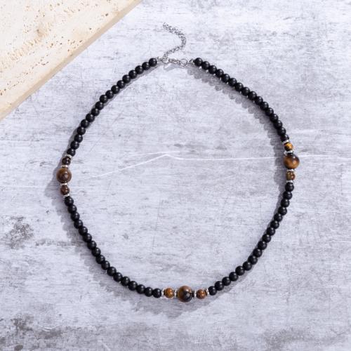 Natural Gemstone Necklace Obsidian with Picture Jasper & Tiger Eye Unisex Length 41-50 cm Sold By PC