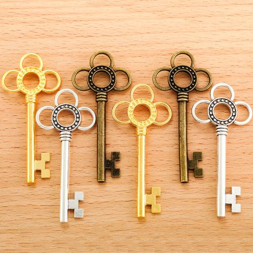 Tibetan Style Key Pendants, plated, DIY, more colors for choice, 63x28mm, 100PC/Bag, Sold By Bag