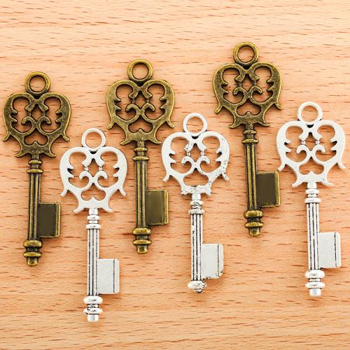 Tibetan Style Key Pendants, plated, DIY, more colors for choice, 48x17mm, 100PC/Bag, Sold By Bag