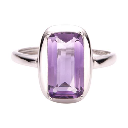 925 Sterling Silver Cuff Finger Ring, with Amethyst, Geometrical Pattern, platinum plated, fashion jewelry & for woman, US Ring Size:6-8, Sold By PC