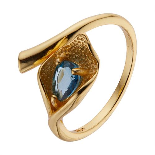 925 Sterling Silver Cuff Finger Ring, with Topaze, gold color plated, fashion jewelry & for woman, US Ring Size:7, Sold By PC