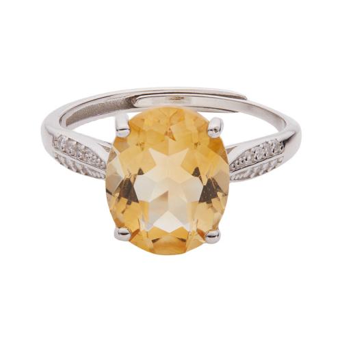 925 Sterling Silver Cuff Finger Ring, with Citrine, for woman & with rhinestone, more colors for choice, US Ring Size:7, Sold By PC