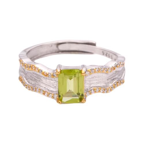 Plata de ley 925 Anillo de dedo Cuff, con Piedras preciosas, Patrón Geométrico, diferentes materiales para la opción & para mujer & con diamantes de imitación & glaseado, tamaño:6-8, Vendido por UD