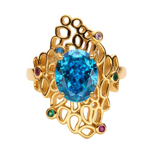 925 Sterling Silver Cuff Finger Ring, Flower, gold color plated, for woman & faceted & with rhinestone & hollow, more colors for choice, US Ring Size:7, Sold By PC