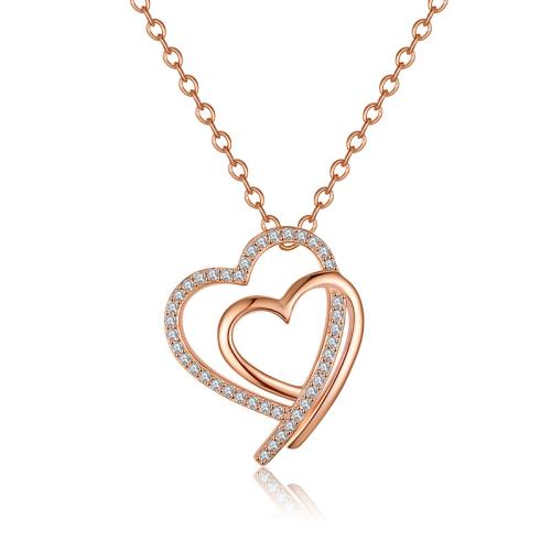 925 Sterling Silver Necklace with 2inch extender chain Heart for woman & with rhinestone & hollow Length Approx 17.3 Inch Sold By PC