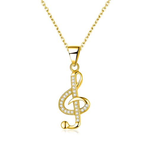 925 Sterling Silver Necklace with 2inch extender chain Music Note micro pave cubic zirconia & for woman Length Approx 17.3 Inch Sold By PC