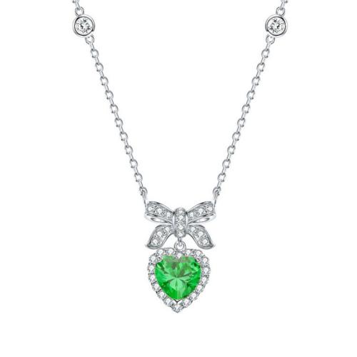 925 Sterling Silver Necklace, with 2inch extender chain, Heart, micro pave cubic zirconia & for woman, more colors for choice, Length:Approx 17.3 Inch, Sold By PC