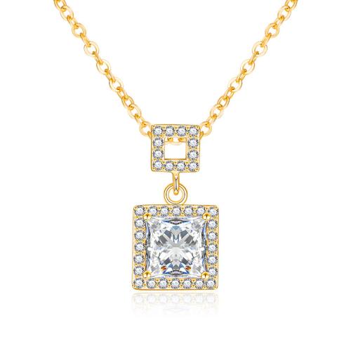 925 Sterling Silver Necklace with 2inch extender chain Square gold color plated micro pave cubic zirconia & for woman Length Approx 17.3 Inch Sold By PC