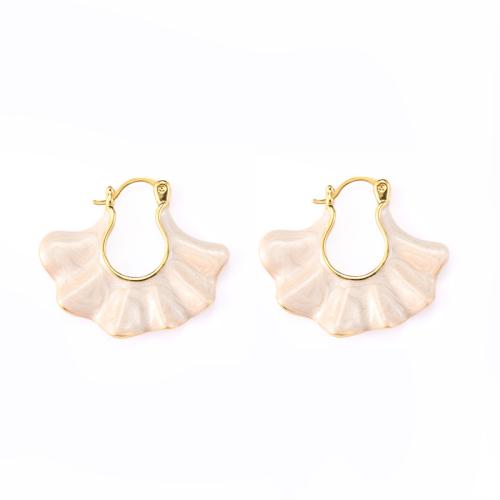 Brass Lever Back Earring, Leaf, 18K gold plated, for woman & enamel, 32x27mm, Sold By Pair