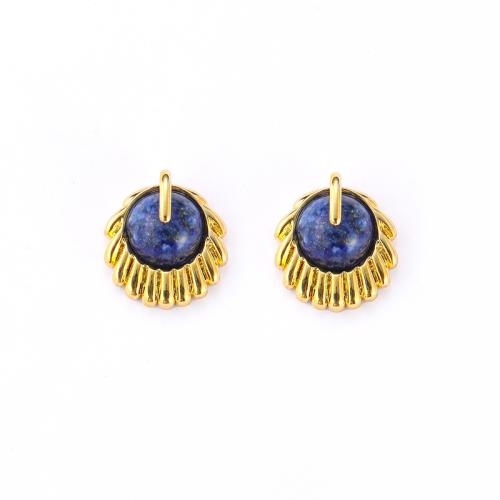 laiton boucle d oreille dormeuse, avec Pierre naturelle, Plaqué or 18K, bijoux de mode & pour femme, plus de couleurs à choisir, 16x17mm, Vendu par paire