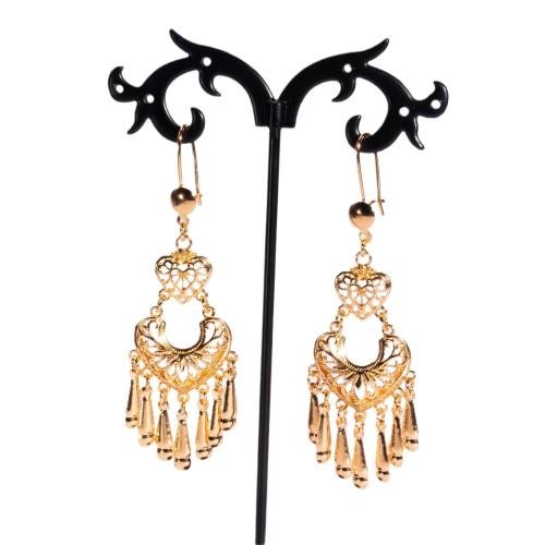 Brass Tassel Earring Heart gold color plated folk style & for woman & hollow Sold By Pair