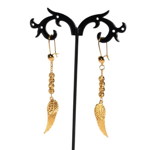 Brass Drop Earring, Angel Wing, 24K gold plated, folk style & Unisex, 7x70mm, Sold By Pair